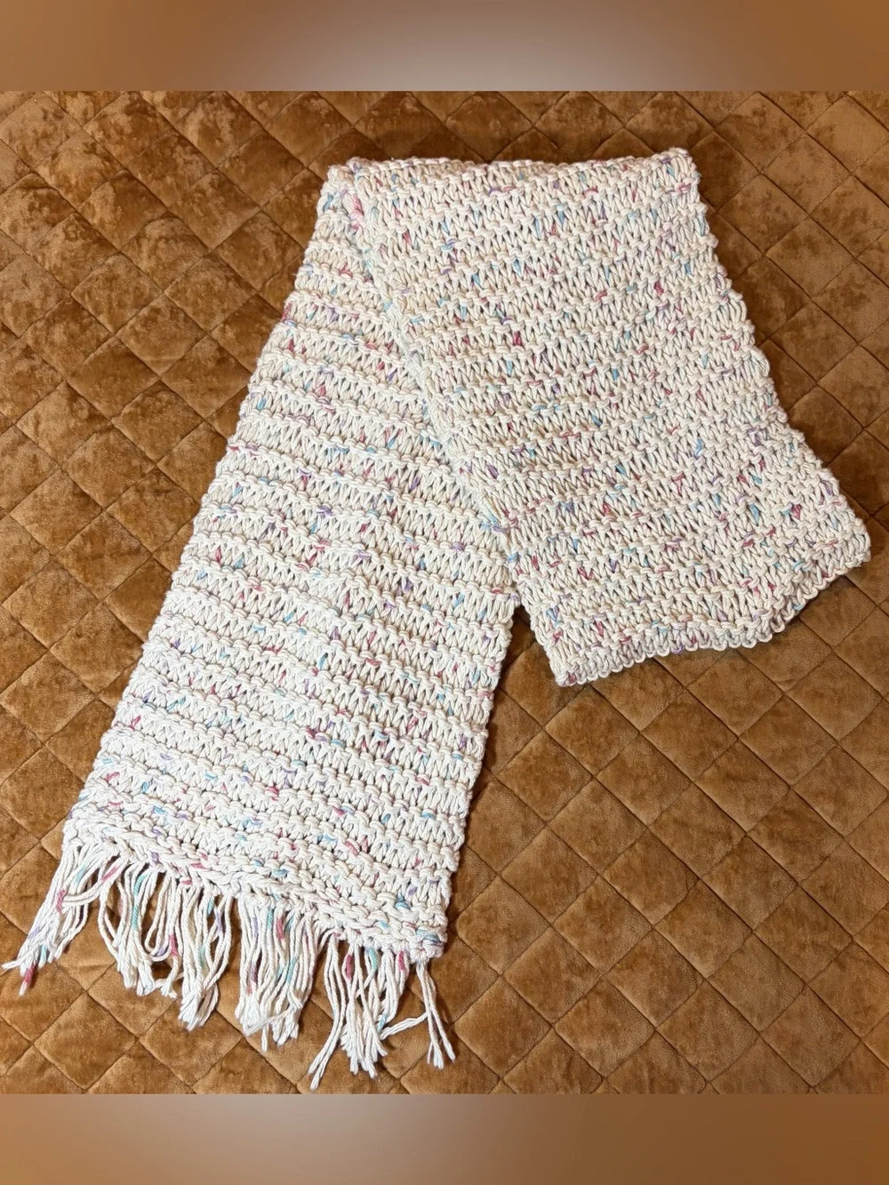 Cream Multicolor Handmade Knit Scarf - Womens